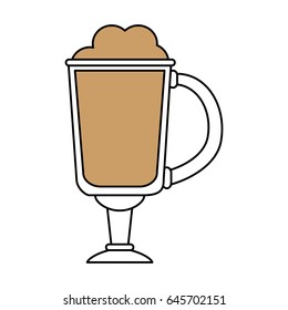 color silhouette image cartoon glass cup of cappuccino with foam
