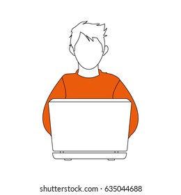 color silhouette image cartoon hacker sitting at the desktop