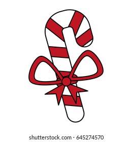 color silhouette image of christmas candy cane with spirals in colors and red bow