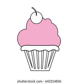 color silhouette image cupcake with cherry and pink cream