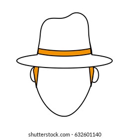 color silhouette image front view faceless explorer man with hat