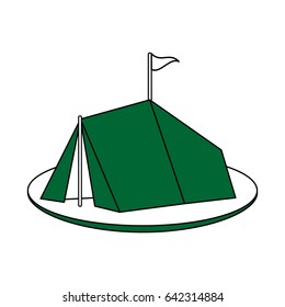 color silhouette image green camping tent in grass with flag