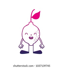 color silhouette kawaii lemon smile fruit with arms and legs