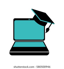 color silhouette with laptop and graduation hat