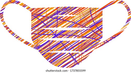 color silhouette of a medical mask in a watercolor design, splashes. protective mask in flat style with colored pencils