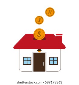color silhouette with money box in shape of home