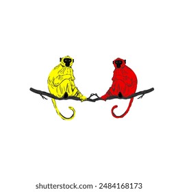 color And silhouette Monkey head clipart design illustration
