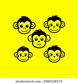 color And silhouette Monkey head clipart design illustration
