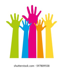 color silhouette with multicolor support hands close up vector illustration