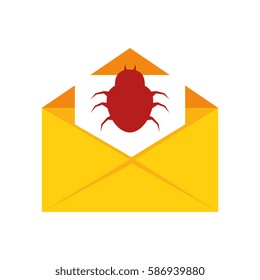 color silhouette with open envelope mail with beetle virus