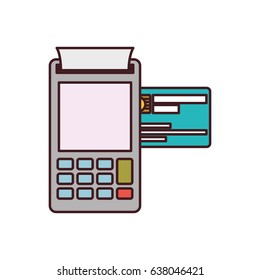 color silhouette with payment terminal and credit card with black contour vector illustration