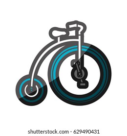 color silhouette with penny farthing with blue wheels vector illustration