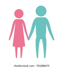 color silhouette pictogram couple holding hands vector illustration