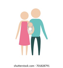 color silhouette pictogram parents with a baby girl wrapped in a blanket vector illustration