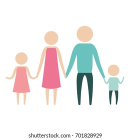 color silhouette pictogram parents with a girl and little boy holding hands vector illustration