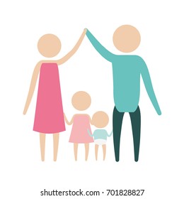 color silhouette pictogram parents holding hands up an girl and baby boy in the middle of them vector illustration