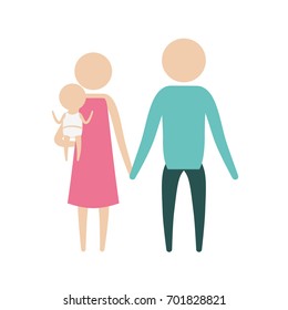 color silhouette pictogram parents with a little girl carrying vector illustration