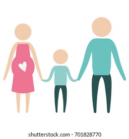 color silhouette pictogram parents with mother pregnancy and boy holding hands vector illustration