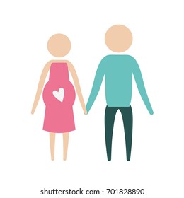 color silhouette pictogram woman pregnancy and man holding hands in clothes vector illustration