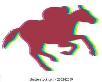 color silhouette rider on horse, white background , isolated illustration