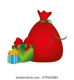 color silhouette with santa claus bag and gift boxes