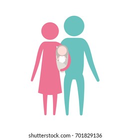 color silhouette set pictogram parents with a baby girl wrapped in a blanket vector illustration