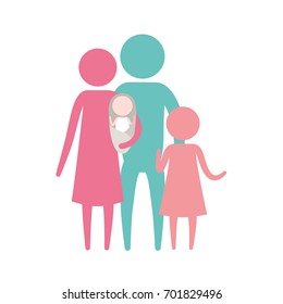 color silhouette set pictogram parents with a baby and little girl vector illustration