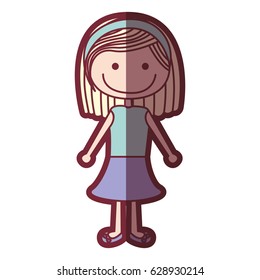 color silhouette shading cartoon blonded hair girl with shirt and skirt vector illustration