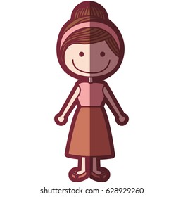 color silhouette shading cartoon collected hair girl with shirt and skirt vector illustration