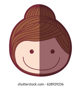 color silhouette shading cartoon front face girl with collected hair vector illustration