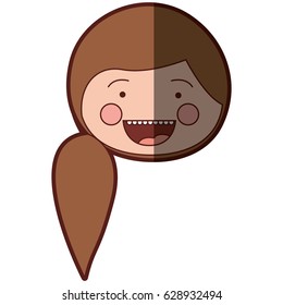 color silhouette shading smile expression cartoon front face woman with side ponytail hair vector illustration