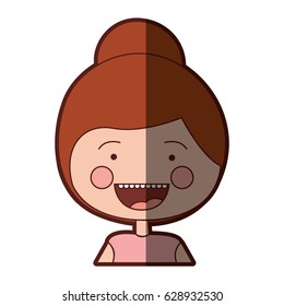 color silhouette shading smile expression cartoon half body girl with red collected hairstyle vector illustration