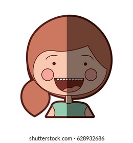 color silhouette shading smile expression cartoon half body girl with side ponytail hair vector illustration