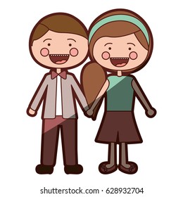 color silhouette shading smile expression cartoon brown male hair and female side hairstyle with taken hands