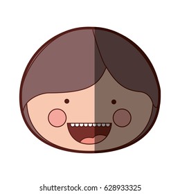 color silhouette shading smile expression cartoon front face boy with brown hair vector illustration