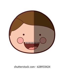 color silhouette shading smile expression cartoon front face guy with brown side left hairstyle vector illustration