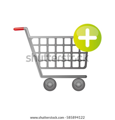 color silhouette with shopping cart and plus sign vector illustration