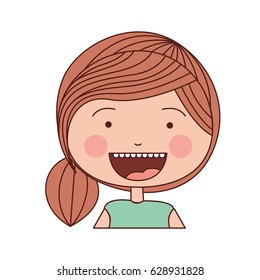 color silhouette smile expression cartoon half body girl with side ponytail striped hair vector illustration