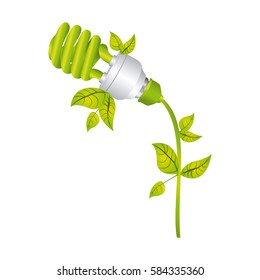 color silhouette with spiral fluorescent lamp with leaves and inclined to left side vector illustration