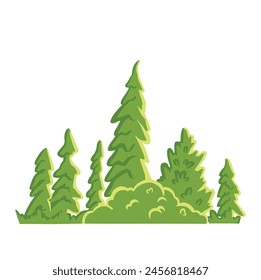 silueta de color con árboles y bosque de coníferas para la Ilustración vectorial paisajística