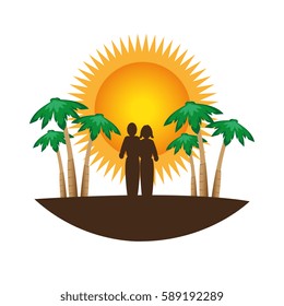 color silhouette with tropical landscape