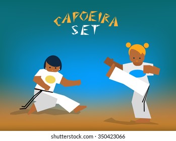 Color silhouettes capoeira fighting. Vector set for design 