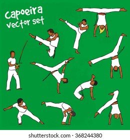 Color silhouettes capoeira fighting. Vector set for design 
