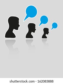 color silhouettes of many people and many speak bubbles