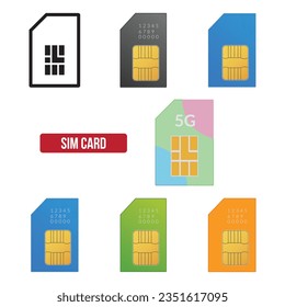 Icono de tarjeta sim de color conjunto de ilustración vectorial plana.