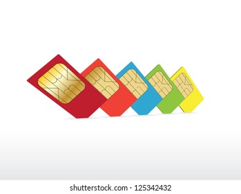 Color SIM cards in a line