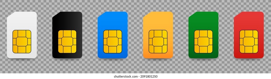 Color SIM cards set. Design for mobile phone or smartphone. Vector illustration isolated on transparent background