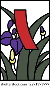 Color Simple Hanafuda Iris Moriwaka Satsuki Red Short May Iris and Red Short