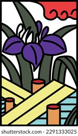 Color Simple Hanafuda Iris Yatsuhashi Moriwaka Satsuki May Iris and Yatsuhashi