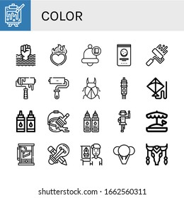 color simple icons set. Contains such icons as Painting, World pride day, Heart, Bell, Chocolate chip, Paint roller, Roller, Roller paint, can be used for web, mobile and logo